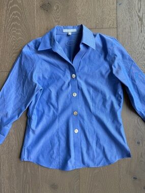Foxcroft Blue Button-Down Shirt w/ genuine mother of pearl buttons